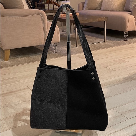 GRAF & LANTZ Two Tone Wool & Leather Tote Bag - Black/Grey - Picture 1 of 9
